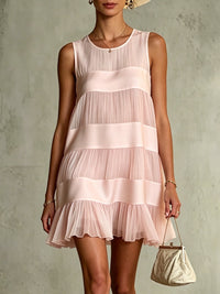 Záhybová Ránkovaná Chiffon Mini Šaty Světle Růžová Patchwork