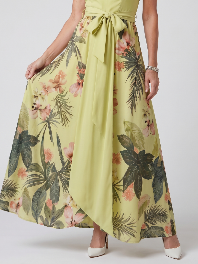 Mezní | Draped Halter Botanický Panel Maxi Šaty