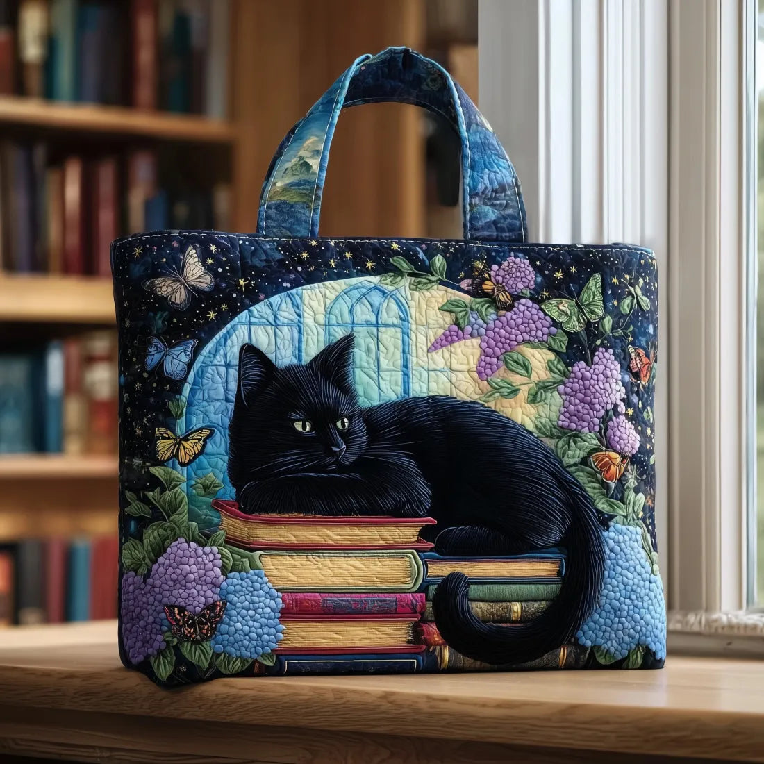 Kabelka „Chat Noir” s motivem knih