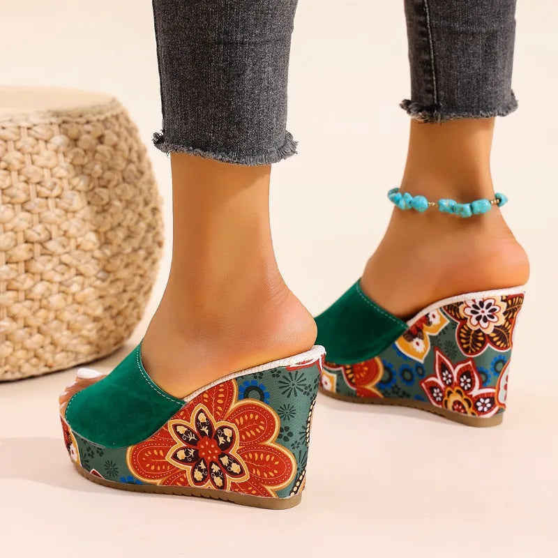 Elena | Bohemian Velúr Wedge Sandál