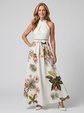 Mezní | Draped Halter Botanický Panel Maxi Šaty