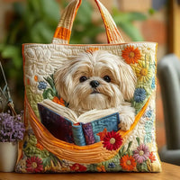 Kabelka Shih Tzu s květinami a knihami