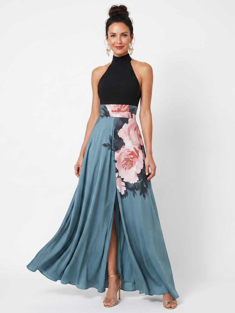 Olympas | Halter Bodice Květinový Maxi Šaty