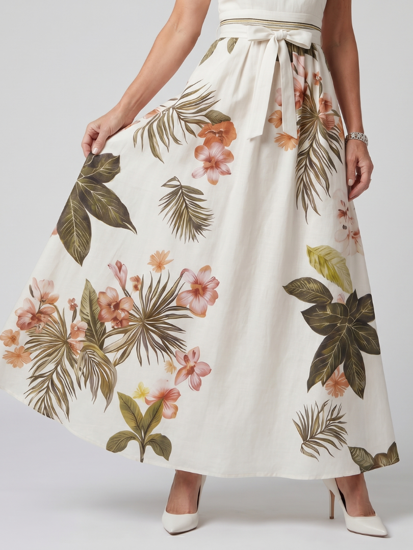 Mezní | Draped Halter Botanický Panel Maxi Šaty