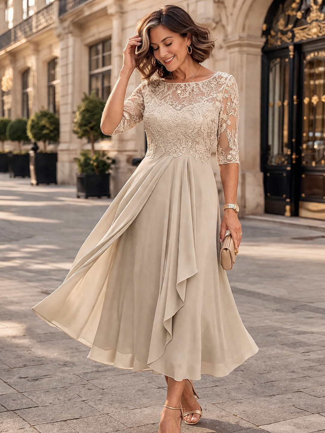 Lea – Elegantní krajková midi šaty