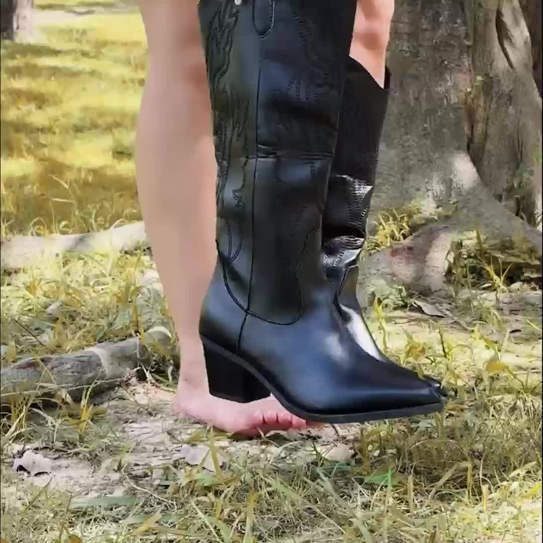 Hellen - Černé Pletené Cowboy Boty
