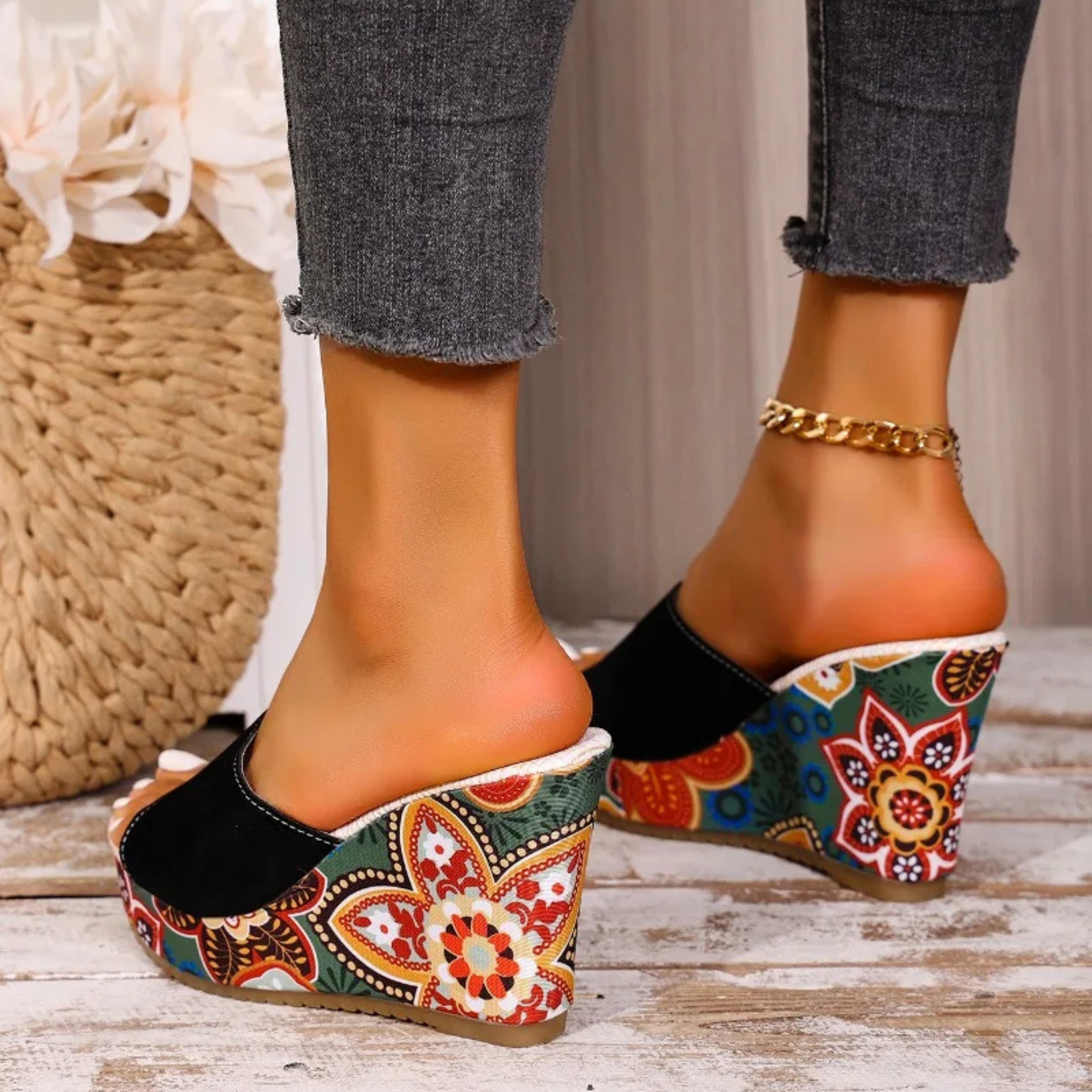 Elena | Bohemian Velúr Wedge Sandál