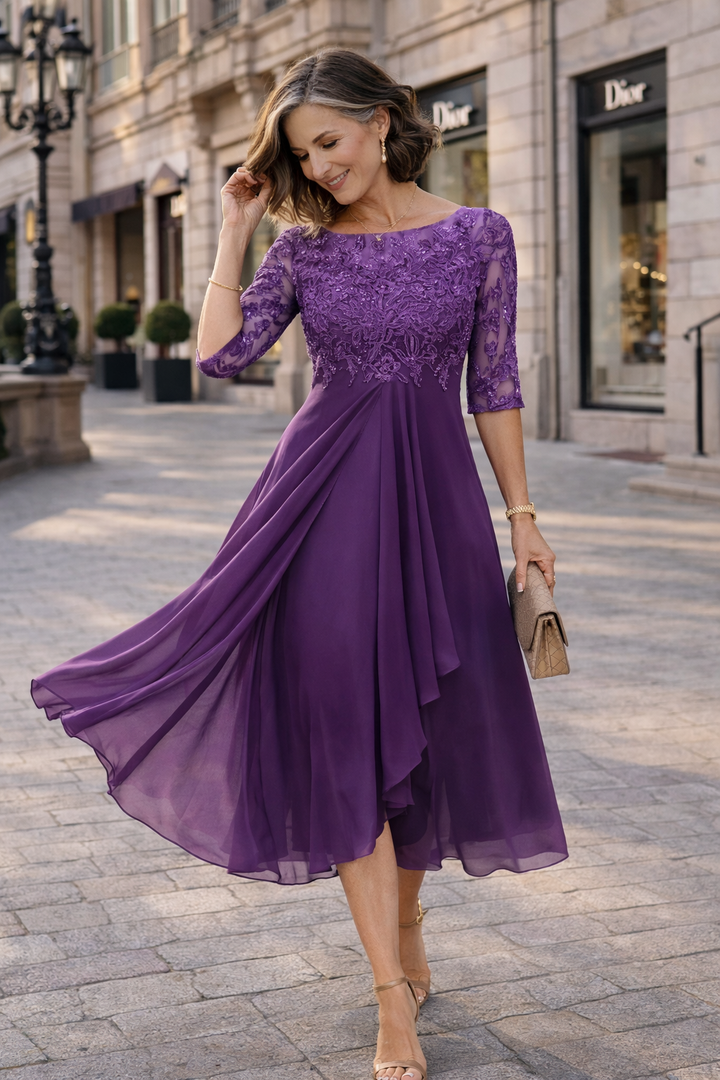Lea – Elegantní krajková midi šaty