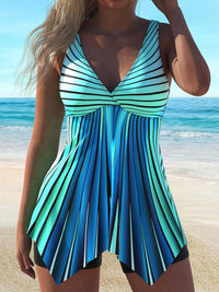 Azul - Pruhovaný tankini set s rozšiřující se horní částí, která zakrývá břicho