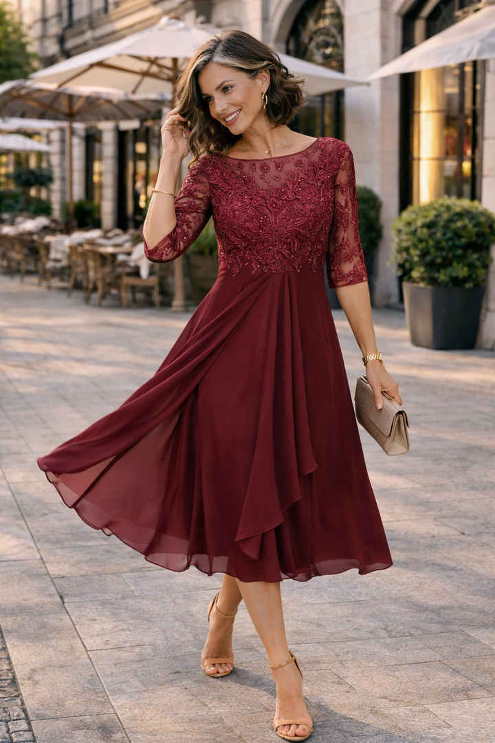 Lea – Elegantní krajková midi šaty