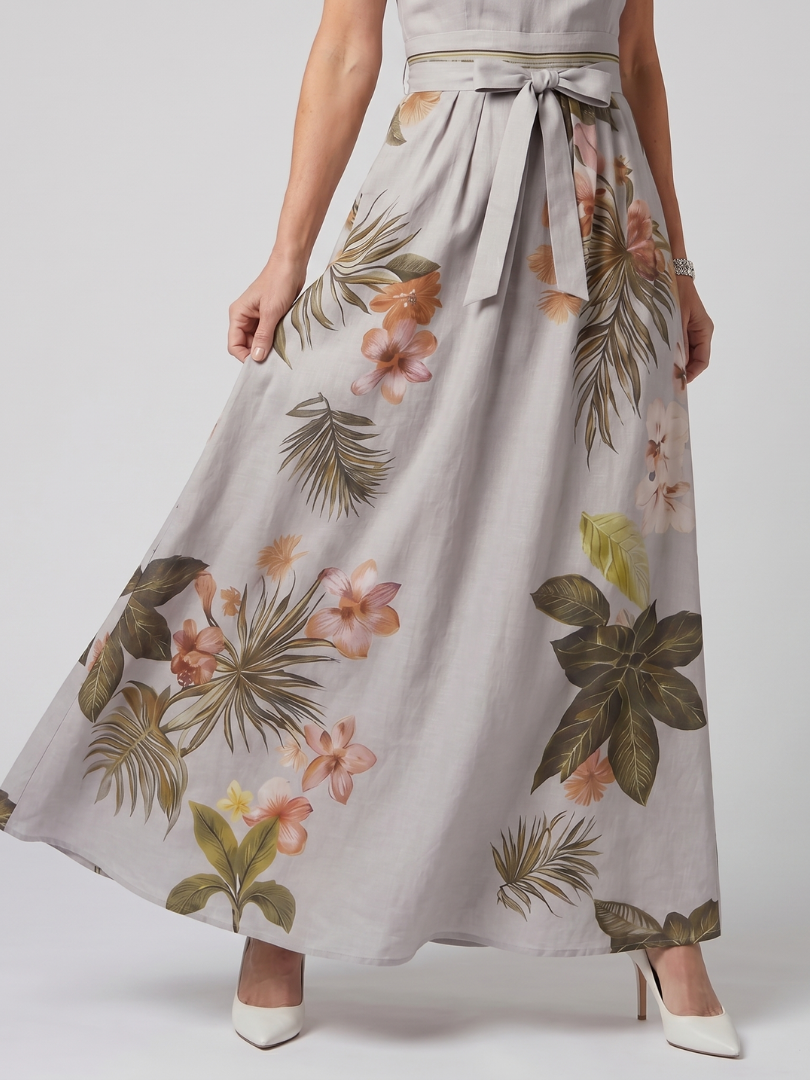 Mezní | Draped Halter Botanický Panel Maxi Šaty