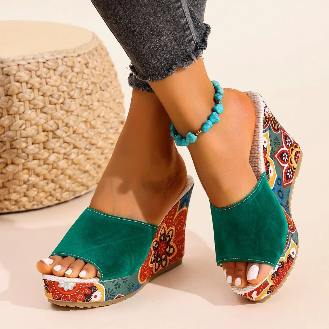 Elena | Bohemian Velúr Wedge Sandál