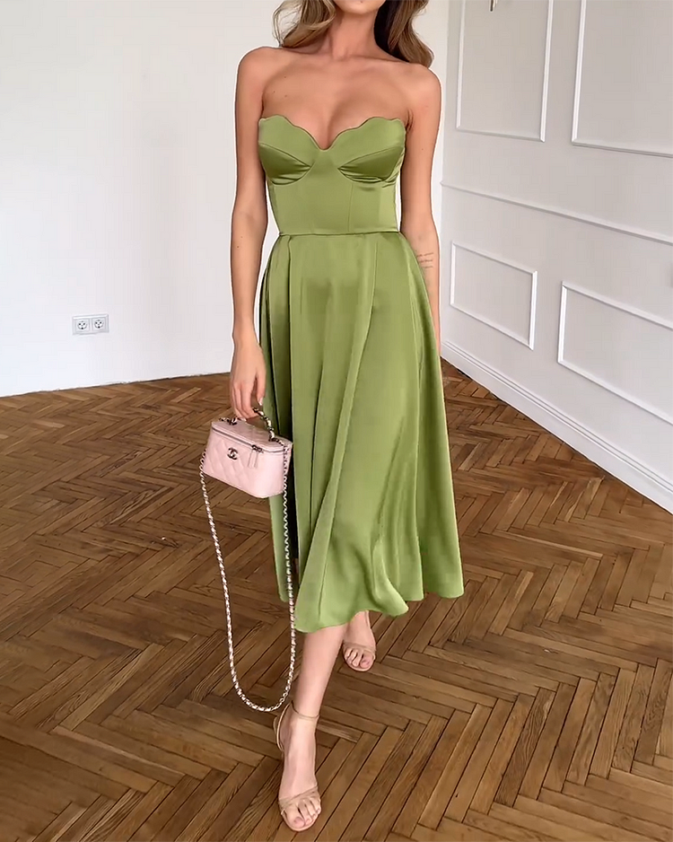 Brenda | Elegantní Midi Šaty Bez Ramínek
