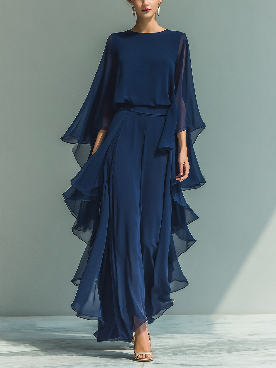 Fodrový chiffon set – Elegantní dvoudílné šaty