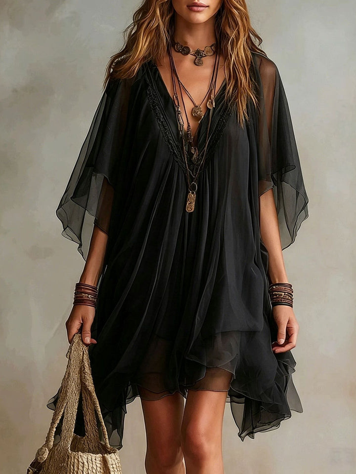 Zelená Chiffon Mini Folyóruha S Výstřihem
