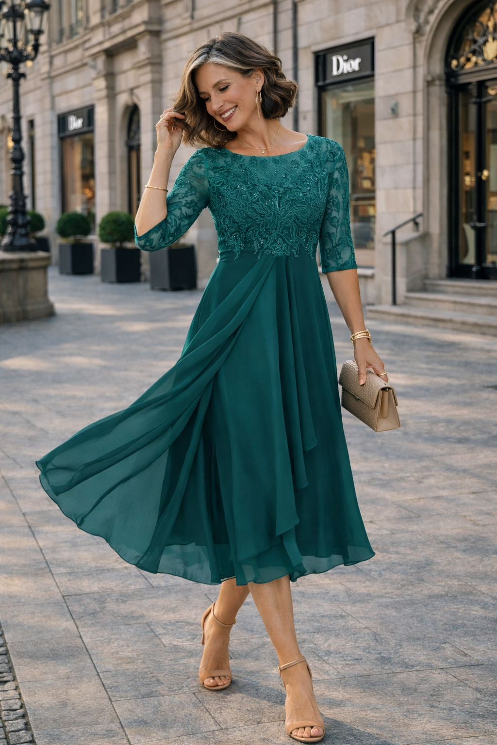 Lea – Elegantní krajková midi šaty