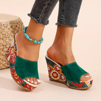 Elena | Bohemian Velúr Wedge Sandál