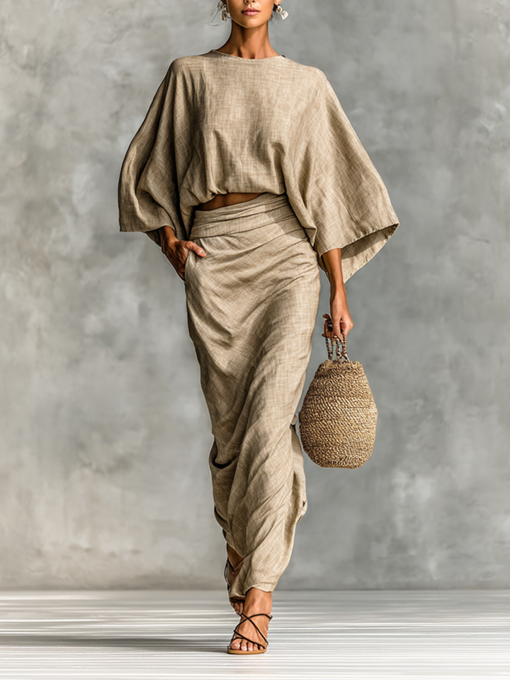 Sada sukně a topu z leno-bavlny - Dámský dvoudílný outfit