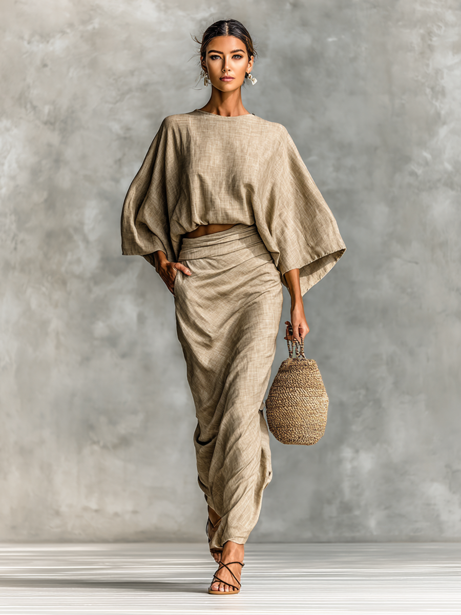 Sada sukně a topu z leno-bavlny - Dámský dvoudílný outfit