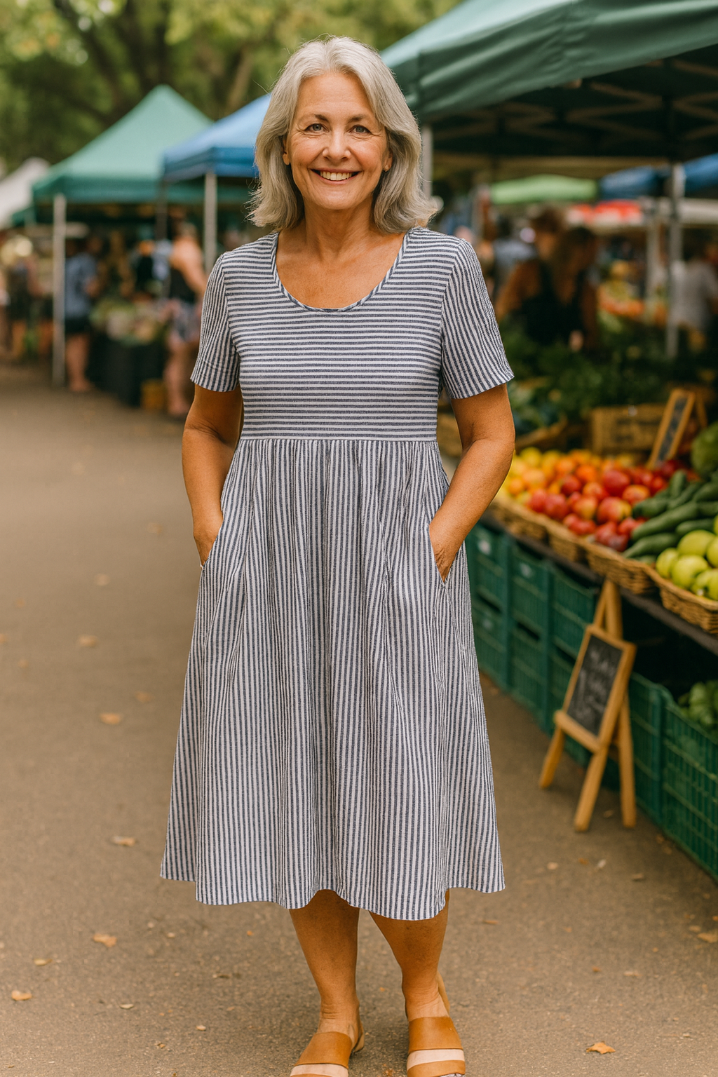 Louise | Pruhované Midi Šaty – Bezstarostné Pohodlí, Každodenní Sebevědomí