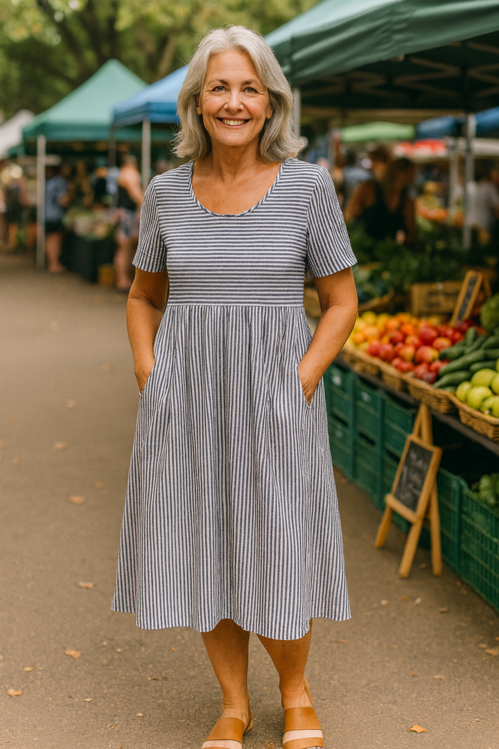 Louise | Pruhované Midi Šaty – Bezstarostné Pohodlí, Každodenní Sebevědomí