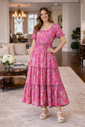 Klara – Chic Boho Maxi Šaty s Krčním Páskem