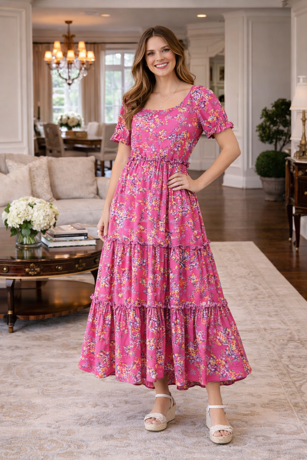 Klara – Chic Boho Maxi Šaty s Krčním Páskem