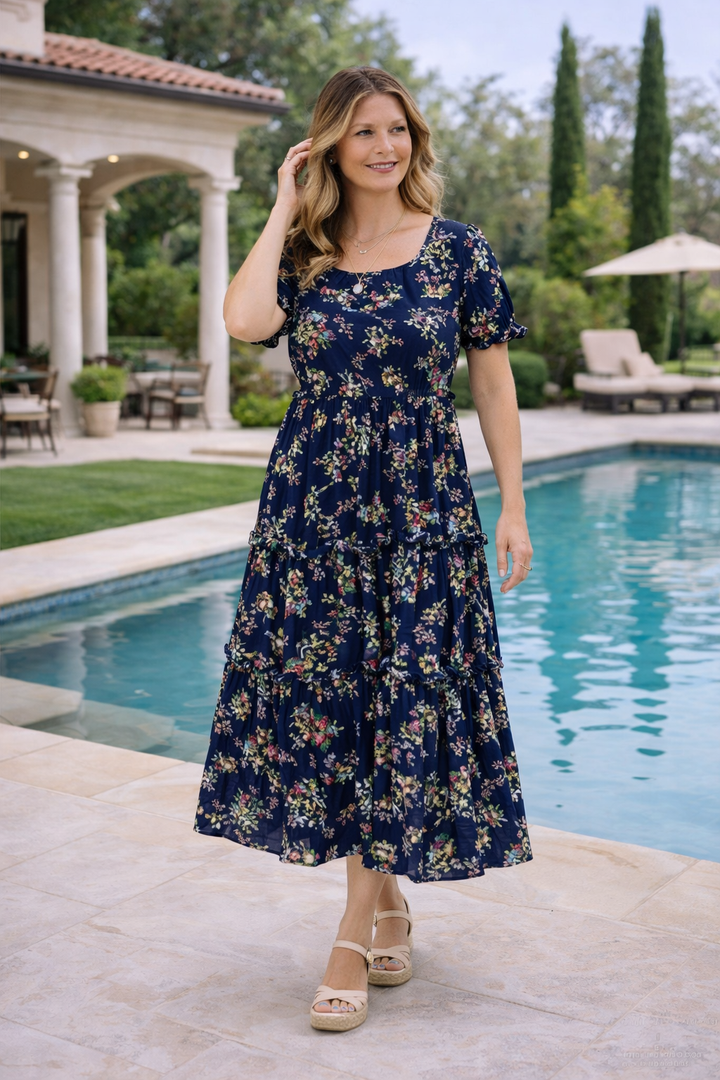 Klara – Chic Boho Maxi Šaty s Límcem