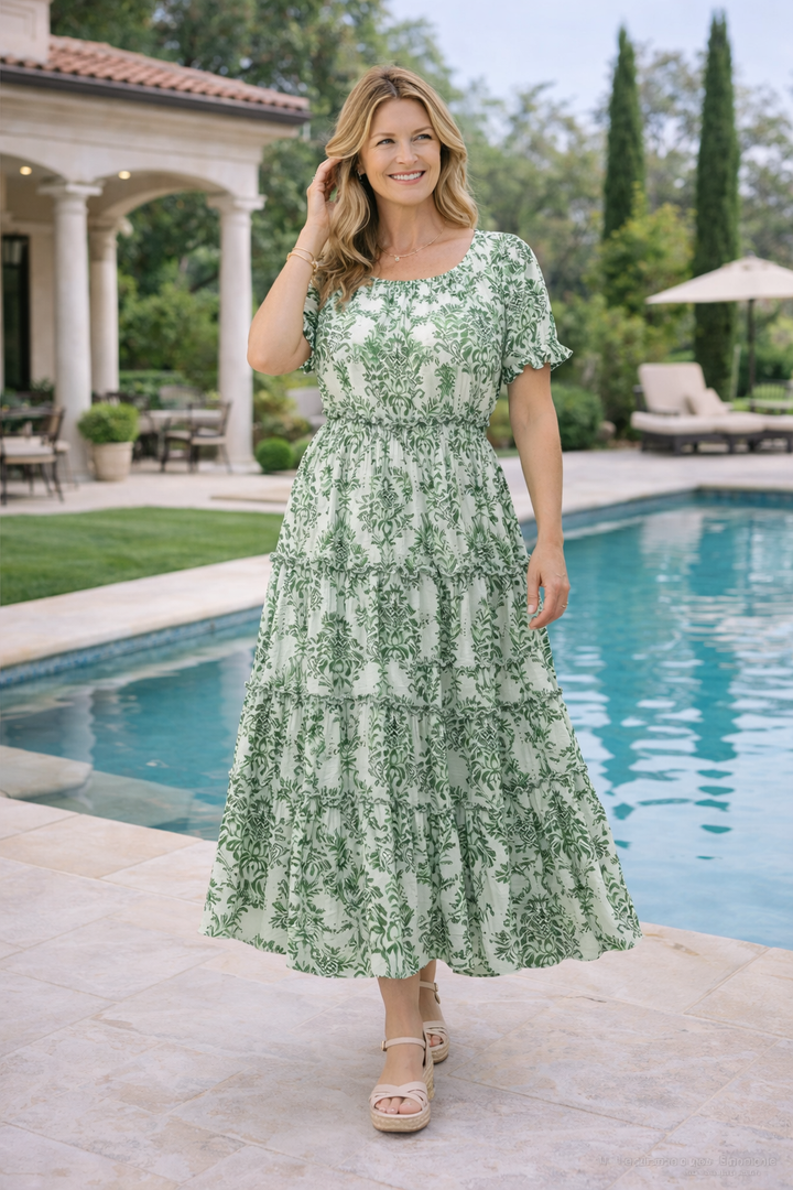 Klara – Chic Boho Maxi Šaty s Límcem