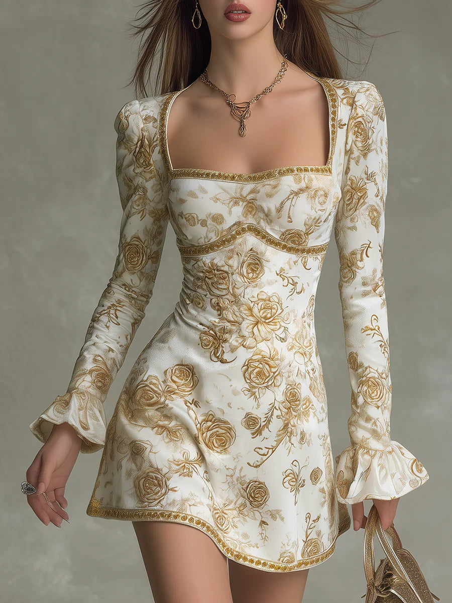 Elegantní Mini Šaty s Vintage Růžovým Vzorem