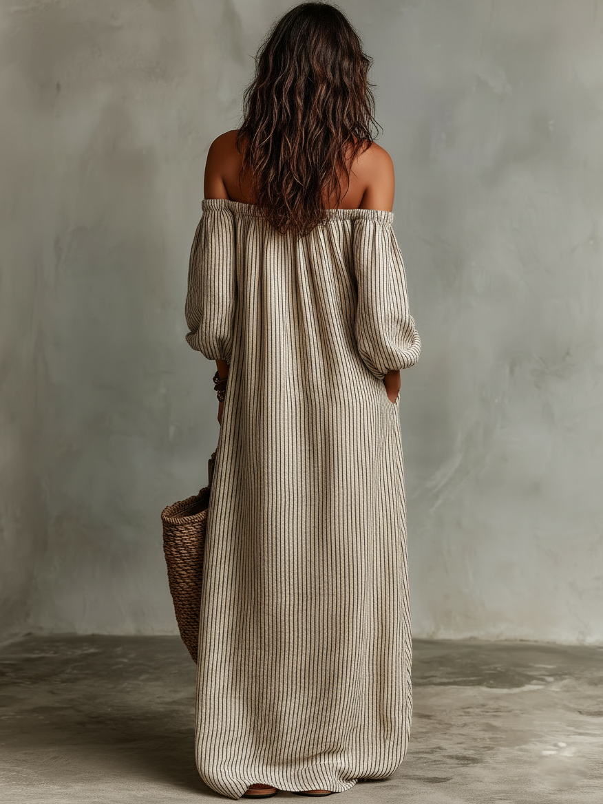 Carmen | Dlouhá bavlněná a lněná šaty s off-the-shoulder designem