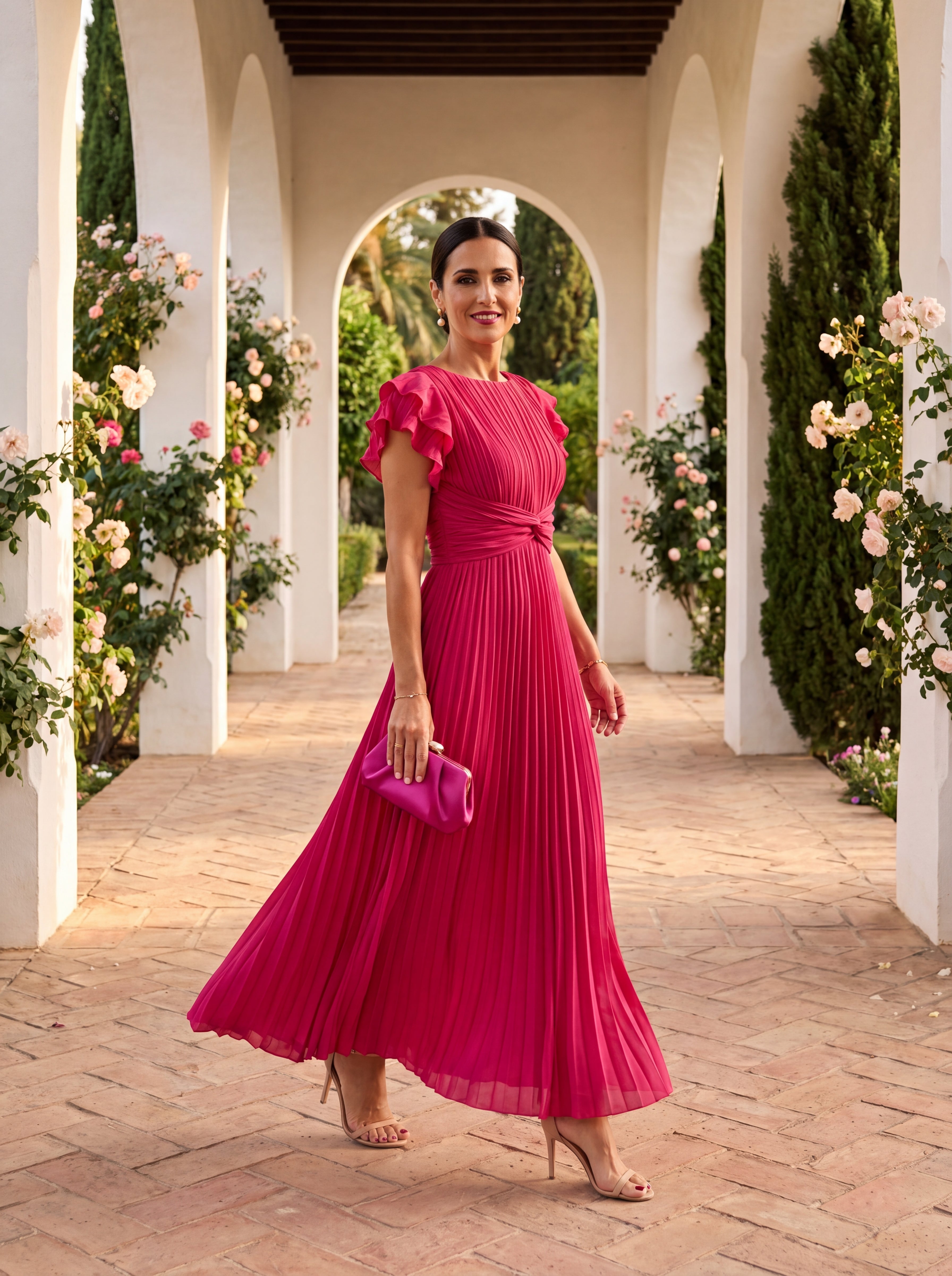 Zsófia | Elegantní Maxi Plisovaná Šaty s Páskem