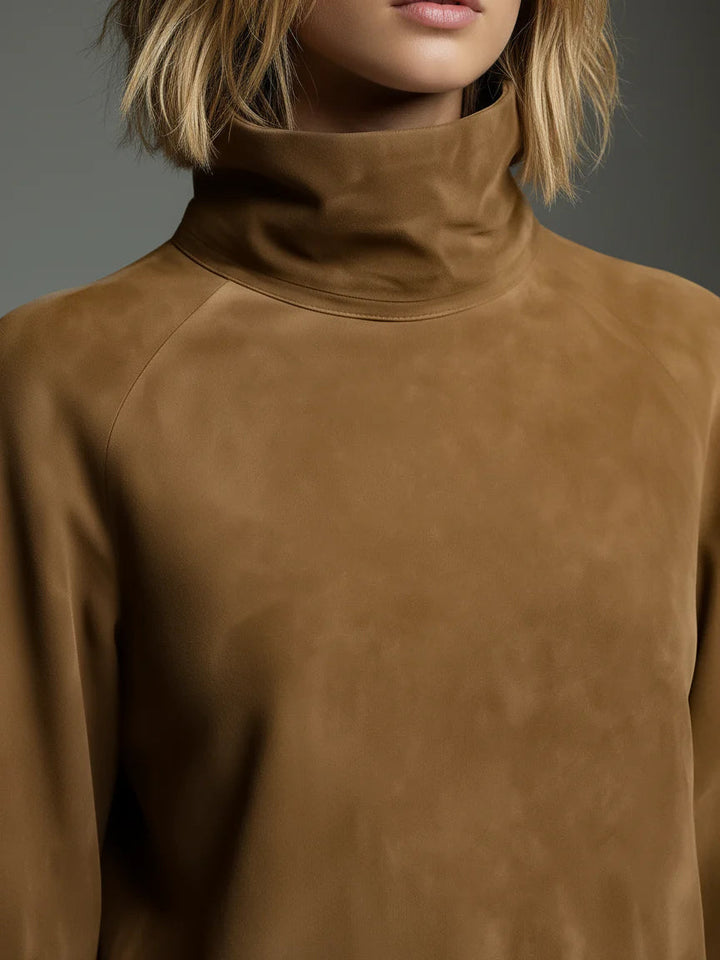 Vintage Suede Mini Šaty s Vysokým Límcem