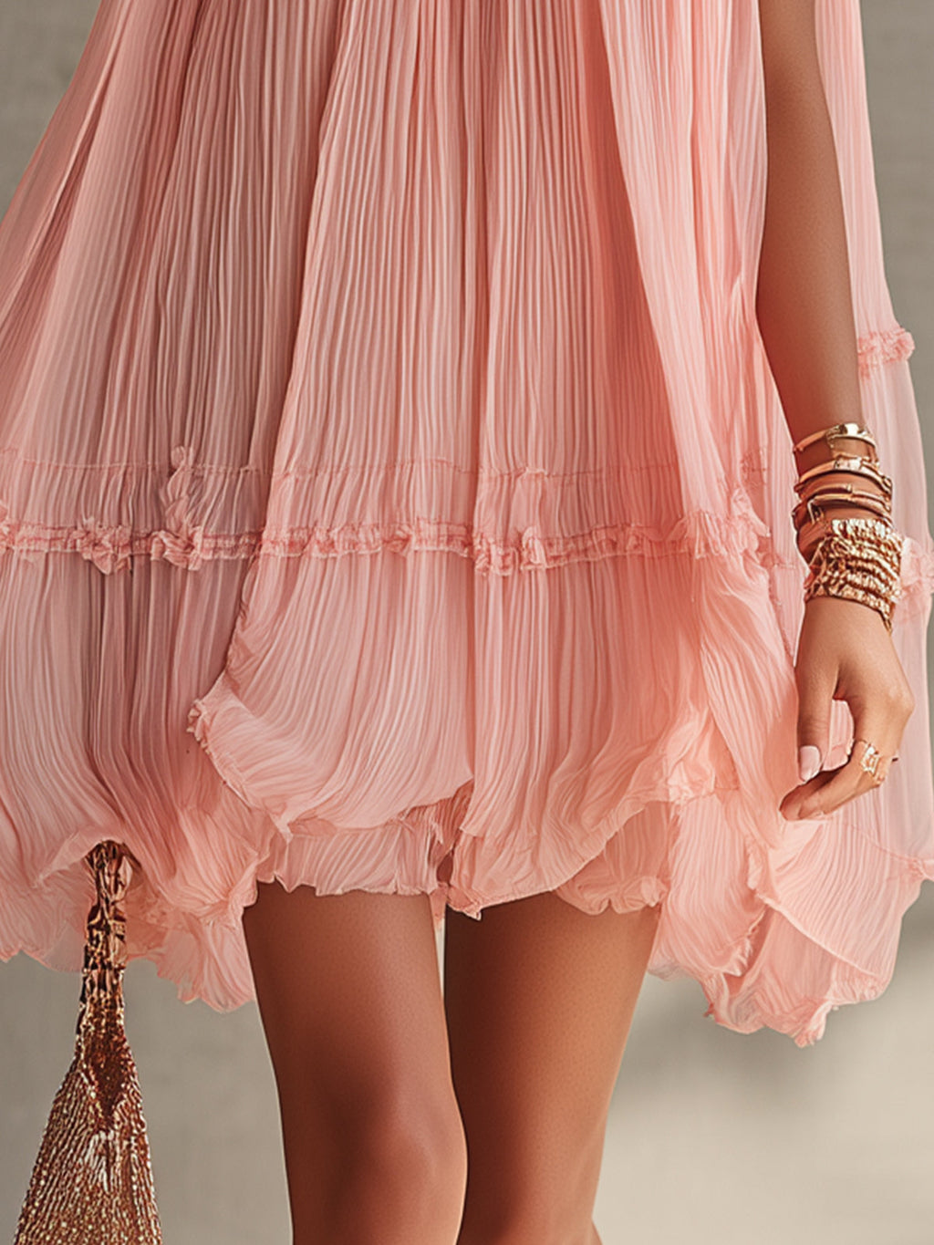 Růžové Pruhované Mini Chiffon Šaty s Halter Výstřihem