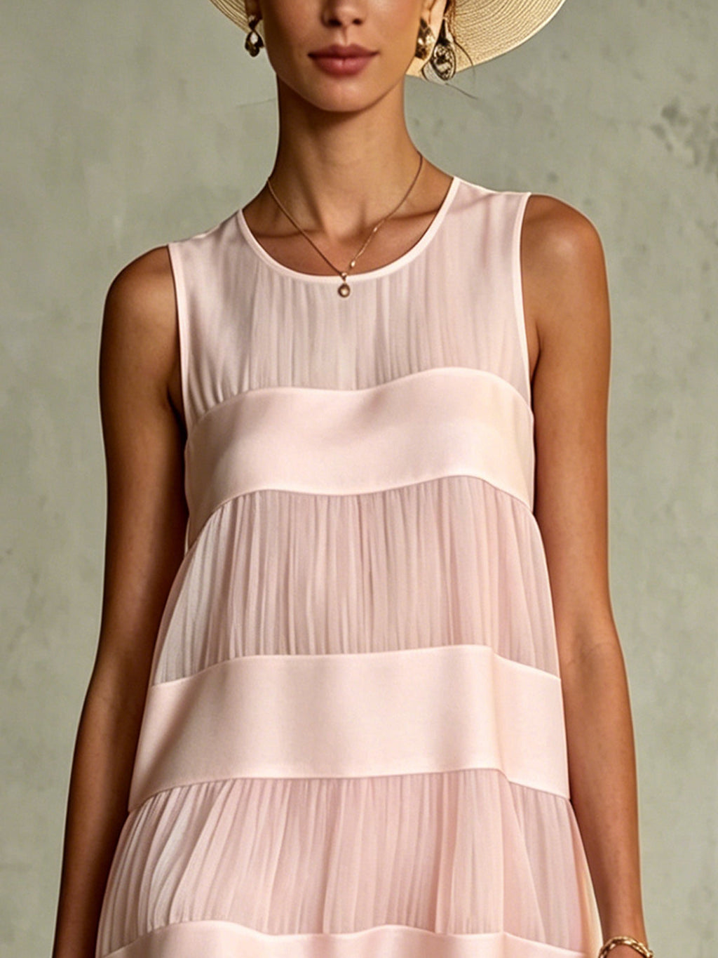 Záhybová Ránkovaná Chiffon Mini Šaty Světle Růžová Patchwork