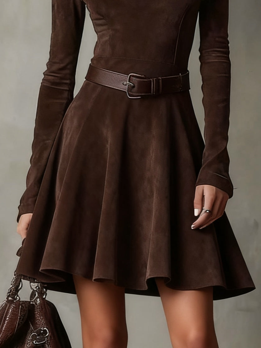 Tmavě hnědé vintage semišové mini šaty