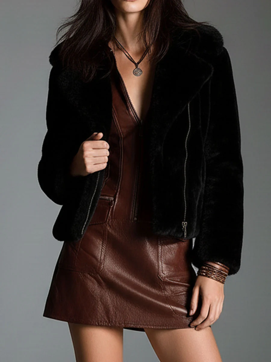 Mini Zip-Up Šaty Ekologická Kůže Čokoládově Hnědá