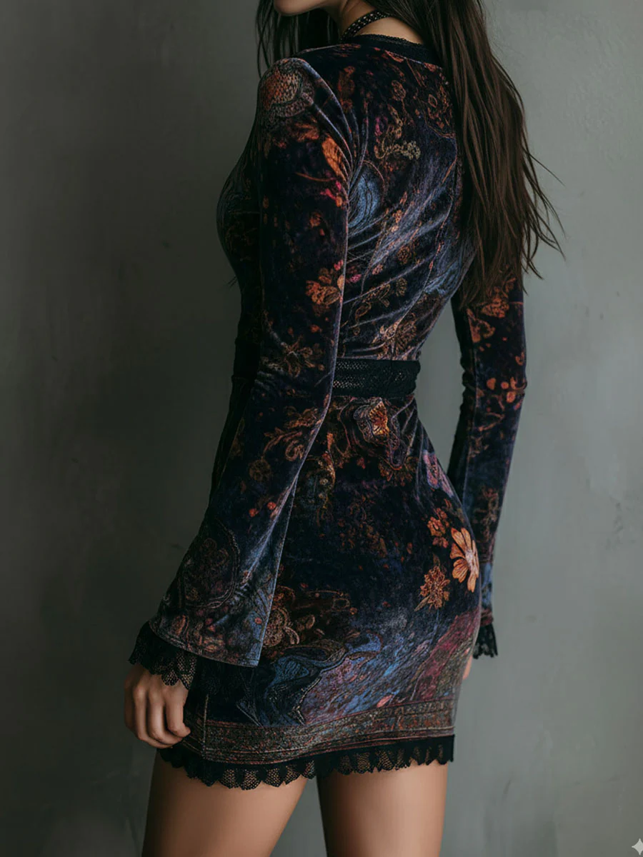 Mini Slim-fit Šaty s Květinovým Vzorem a Krajkou