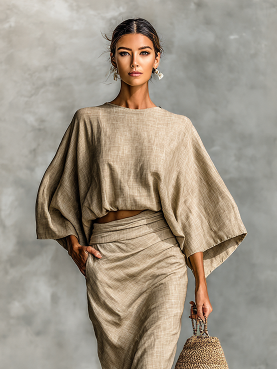 Sada sukně a topu z leno-bavlny - Dámský dvoudílný outfit