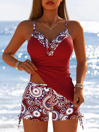Escarlata - Tankini set s krátkými kalhotami v kašmírovém vzoru zakrývající břicho