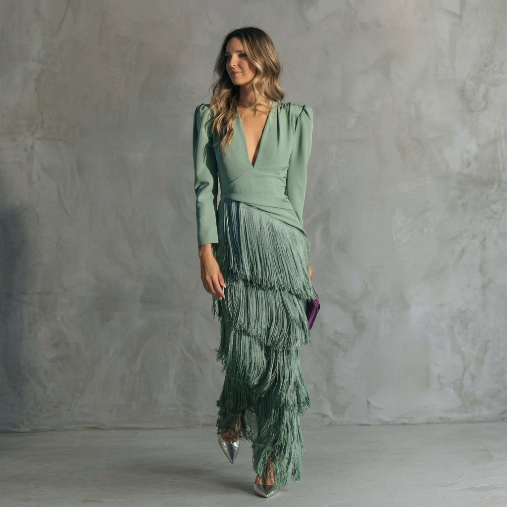 Gabriela - Dlouhé Šaty s Francouzským Výstřihem