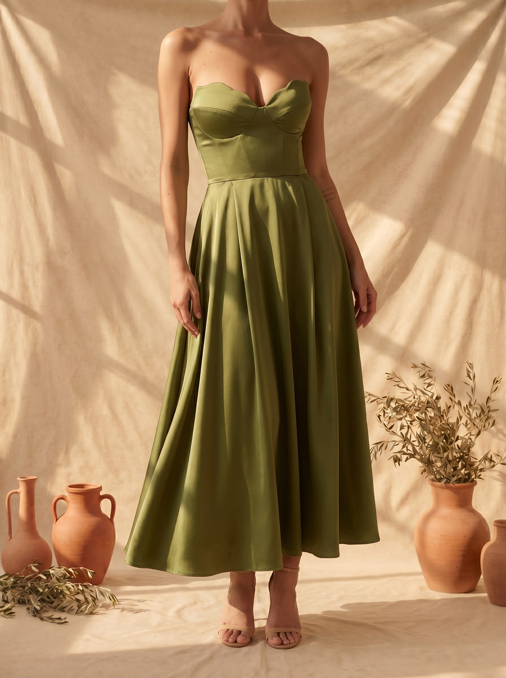 Brenda | Elegantní Midi Šaty Bez Ramínek
