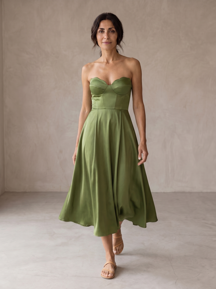 Brenda | Elegantní Midi Šaty Bez Ramínek