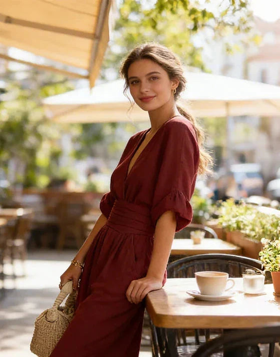 Daniela | Elegantní overal s V-výstřihem a širokými nohavicemi